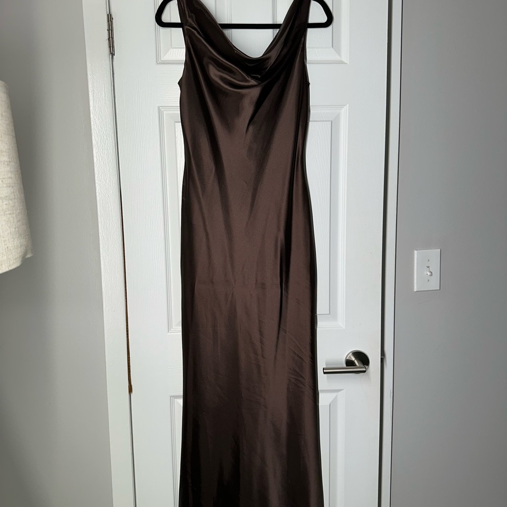 MARINA Brown Cowl Neck Sleeveless Maxi Gown